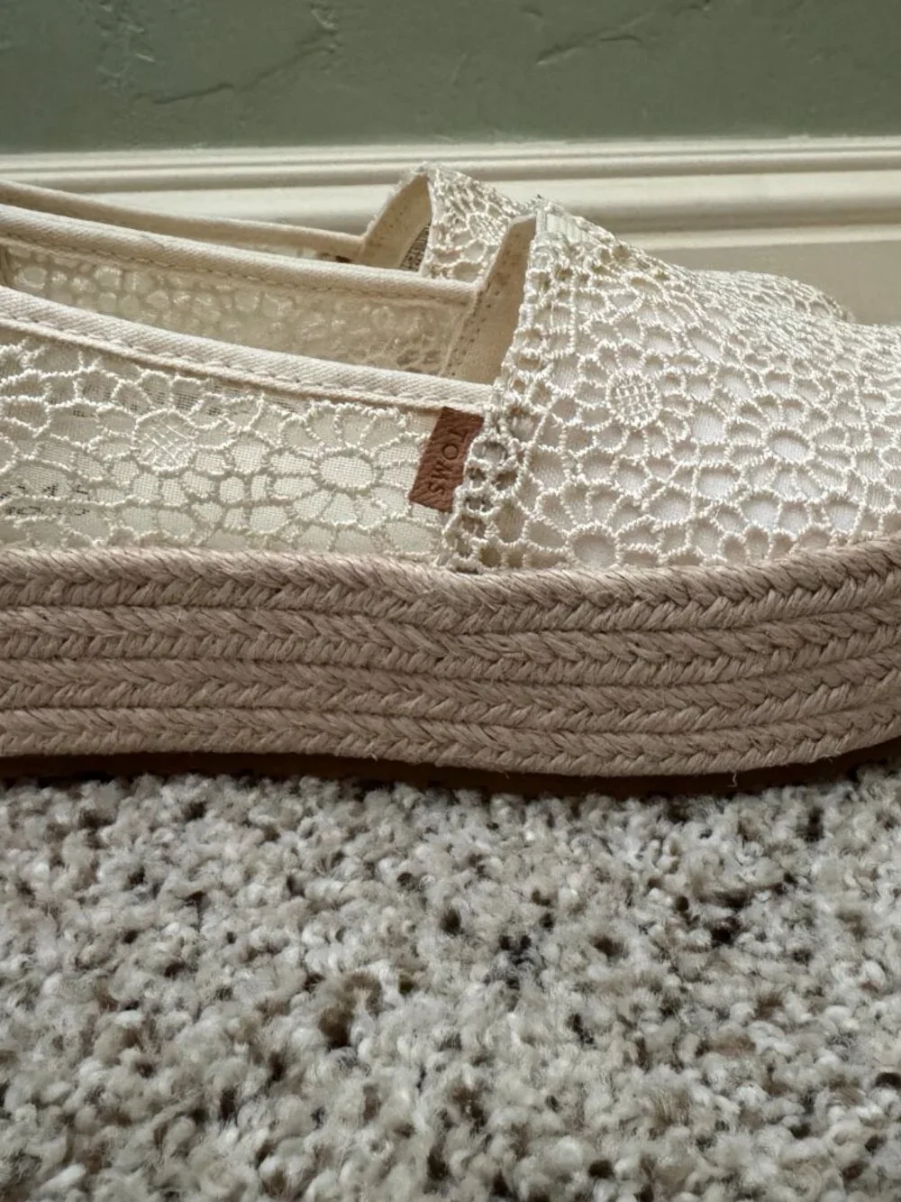 TOMS Women's Valencia Platform Espadrilles in Natural Moroccan Crochet, W6.5 LN